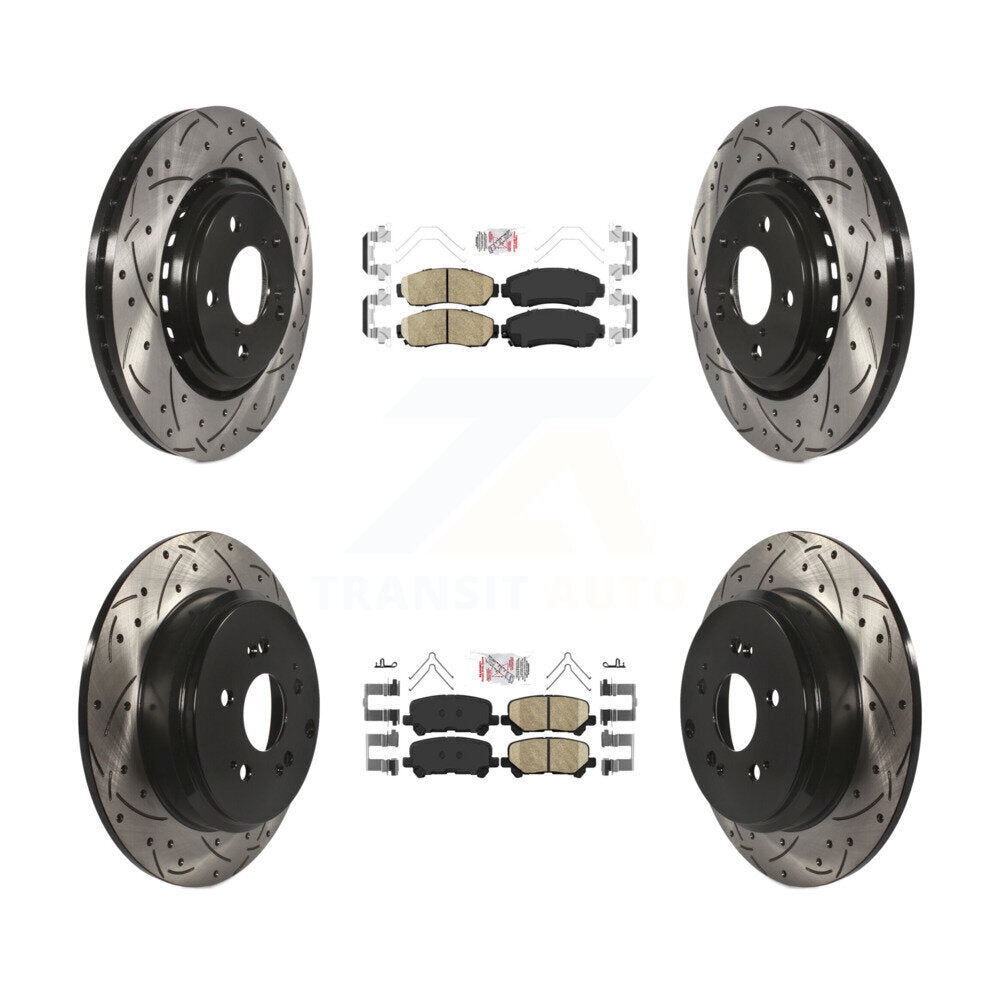 Front Rear Ceramic Pad Coated Drill Slot Disc Brake Rotor Kit For 2015-2017 Honda Odyssey KDA-101506