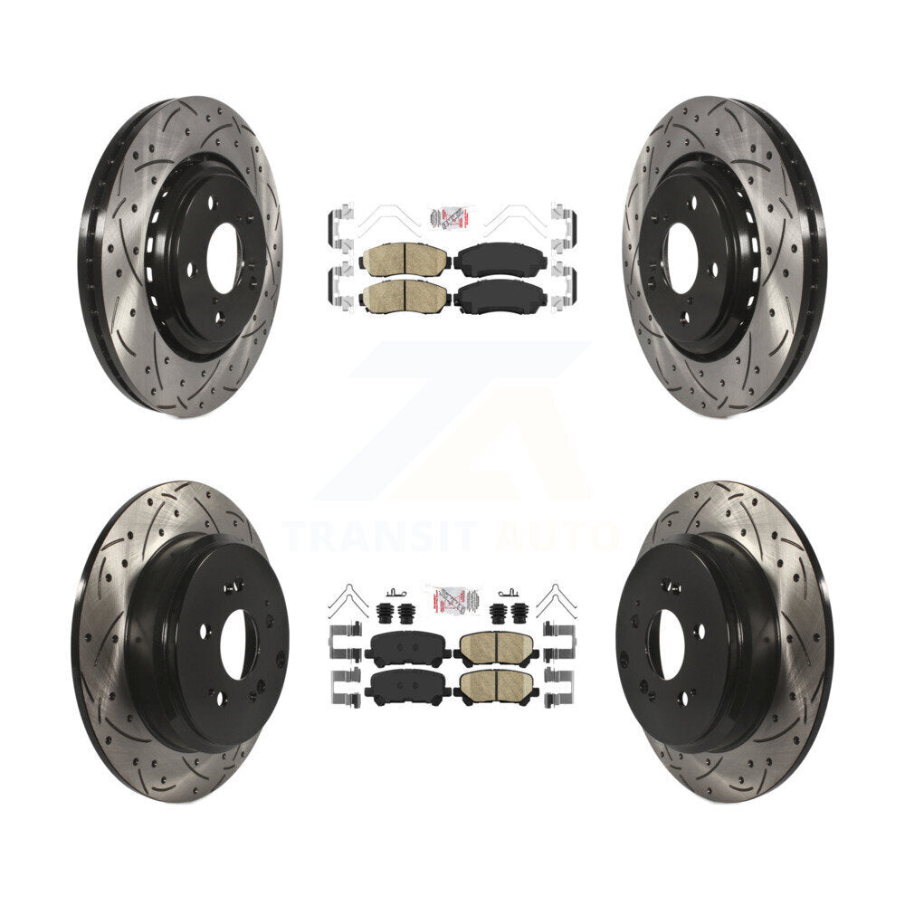 Front Rear Ceramic Pad Coated Drill Slot Disc Brake Rotor Kit For 2015-2017 Honda Odyssey KDA-101507