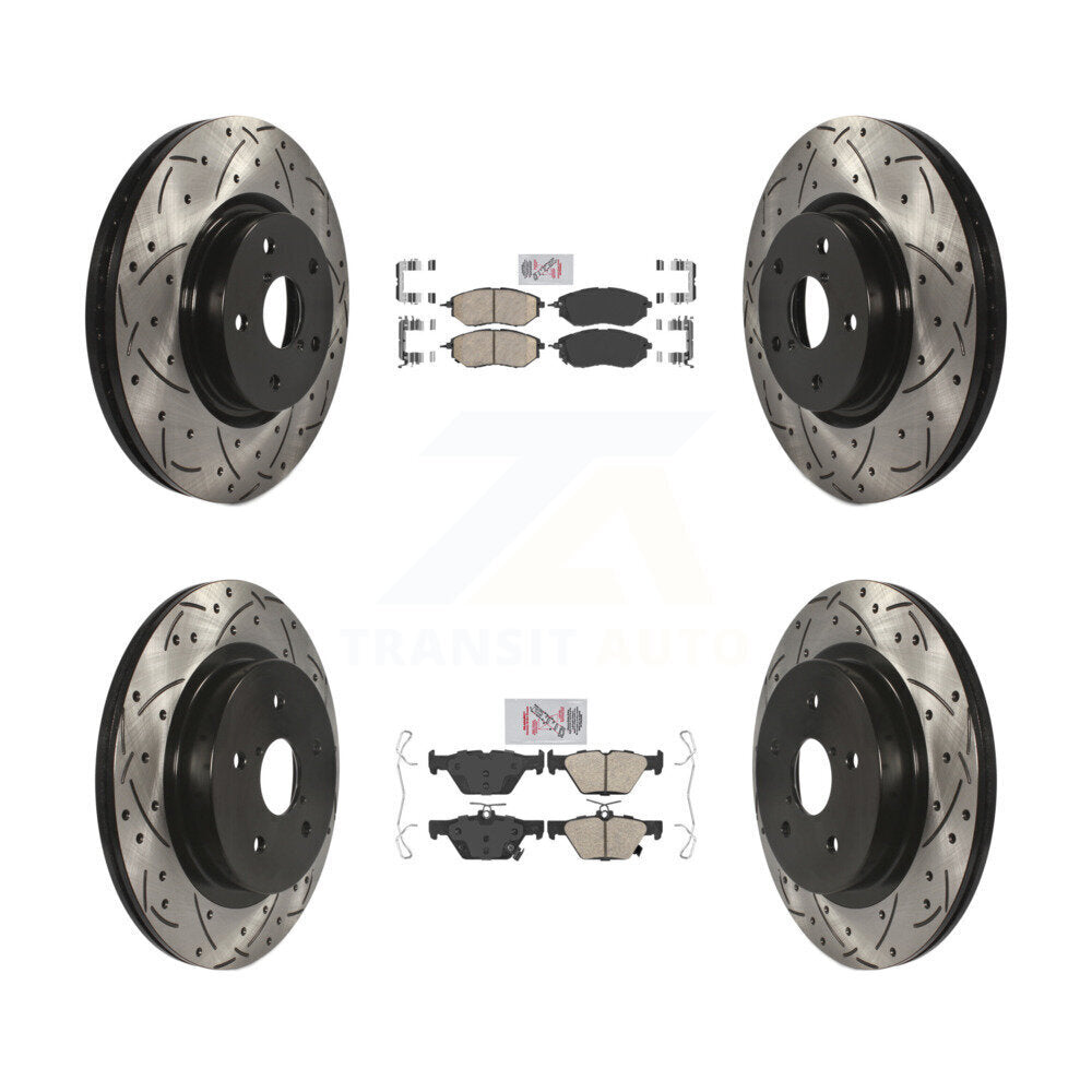 Front Rear Ceramic Pad Coat Drill Slot Disc Brake Rotor Kit For Subaru Outback WRX Legacy KDA-101510