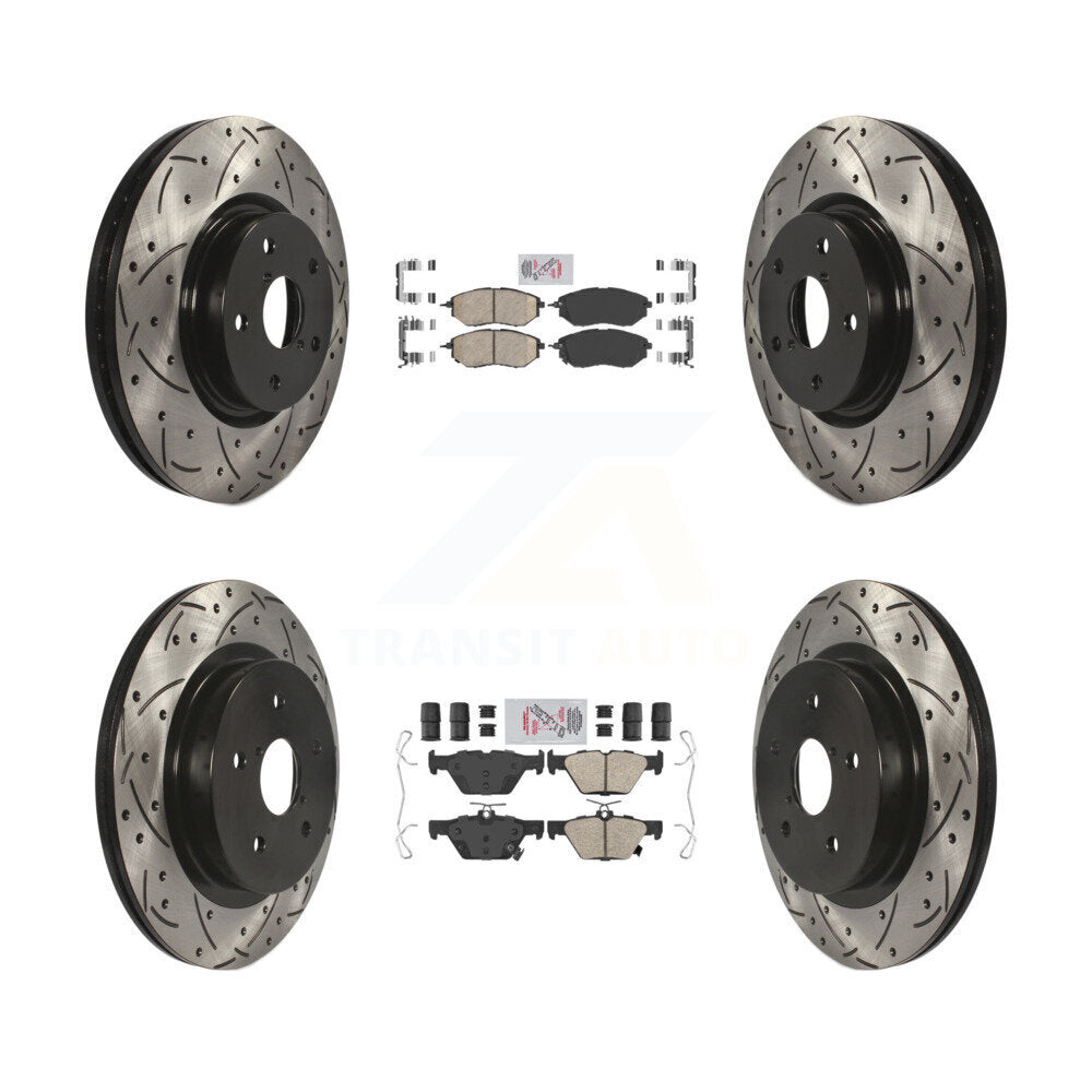 Front Rear Ceramic Pad Coat Drill Slot Disc Brake Rotor Kit For Subaru Outback WRX Legacy KDA-101511