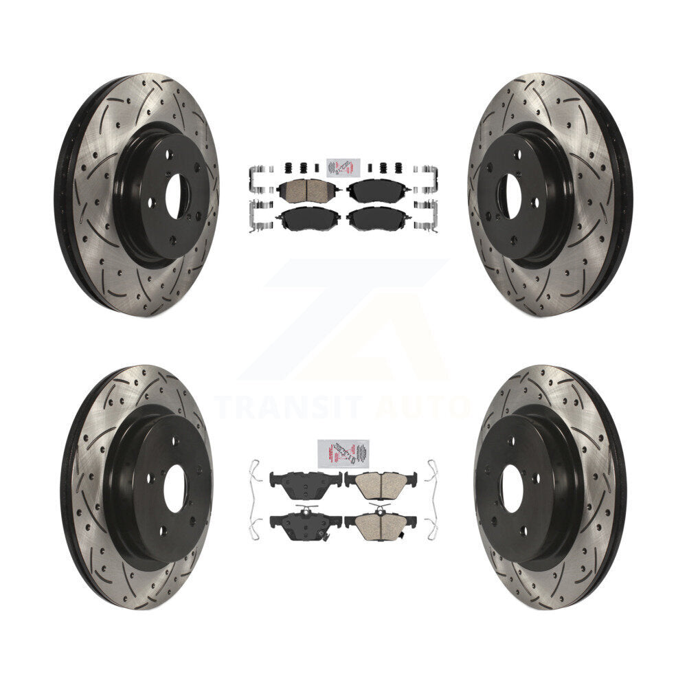 Front Rear Ceramic Pad Coat Drill Slot Disc Brake Rotor Kit For Subaru Outback WRX Legacy KDA-101514