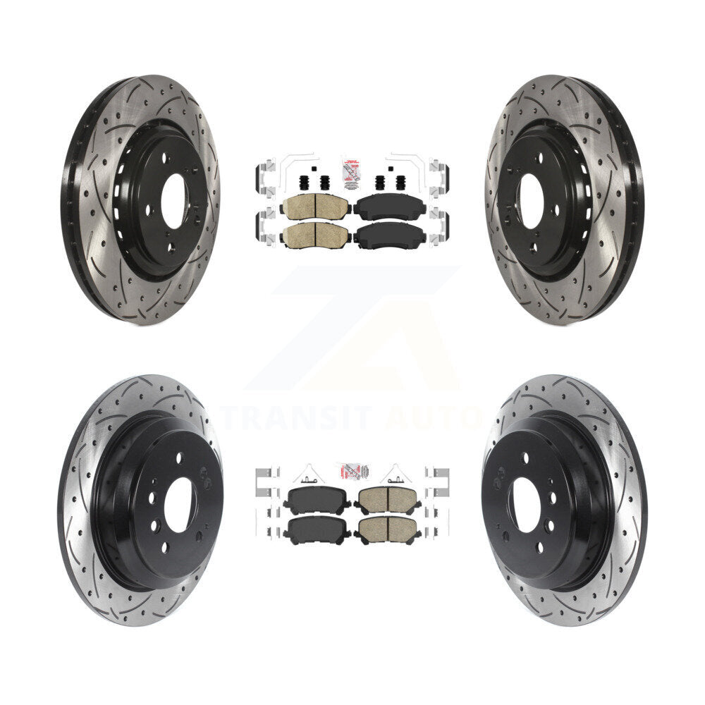 Front Rear Ceramic Pad Coat Drill Slot Disc Brake Rotors Kit For 2019-2024 Honda Passport KDA-101517