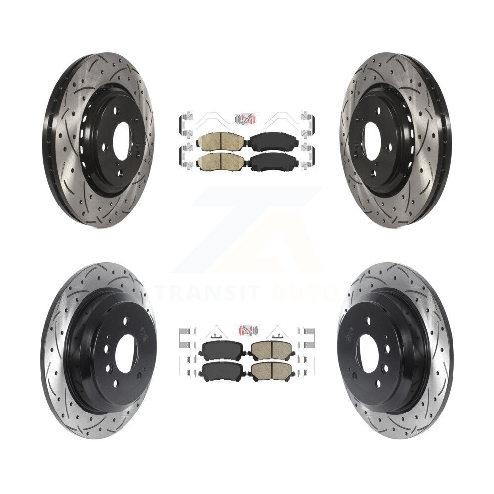 Front Rear Ceramic Pad Coat Drill Slot Disc Brake Rotors Kit For 2019-2024 Honda Passport KDA-101519