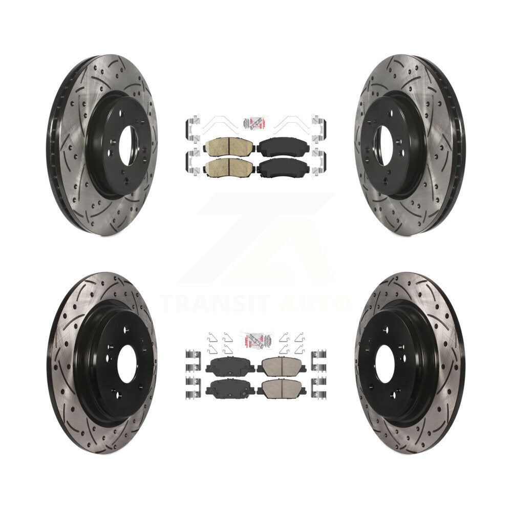 Front Rear Ceramic Pads And Coated Drilled Slotted Disc Brake Rotors Kit For Honda CR-V KDA-101534