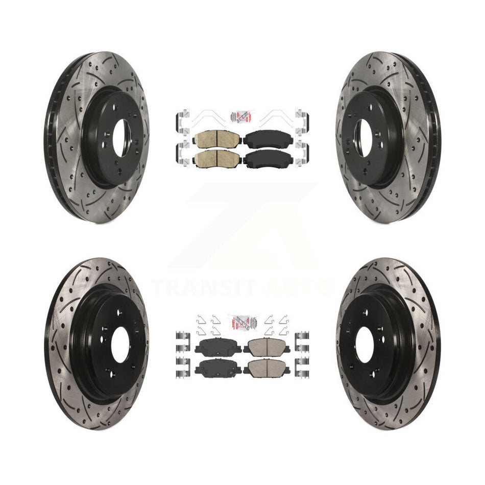 Front Rear Ceramic Pads And Coated Drilled Slotted Disc Brake Rotors Kit For Honda CR-V KDA-101534