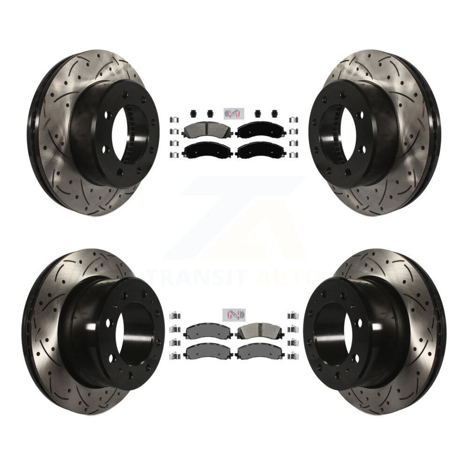 Front Rear Semi-Metallic Pad & Coated Drilled Slot Disc Brake Rotor Kit For Ram 2500 3500 KDA-101536