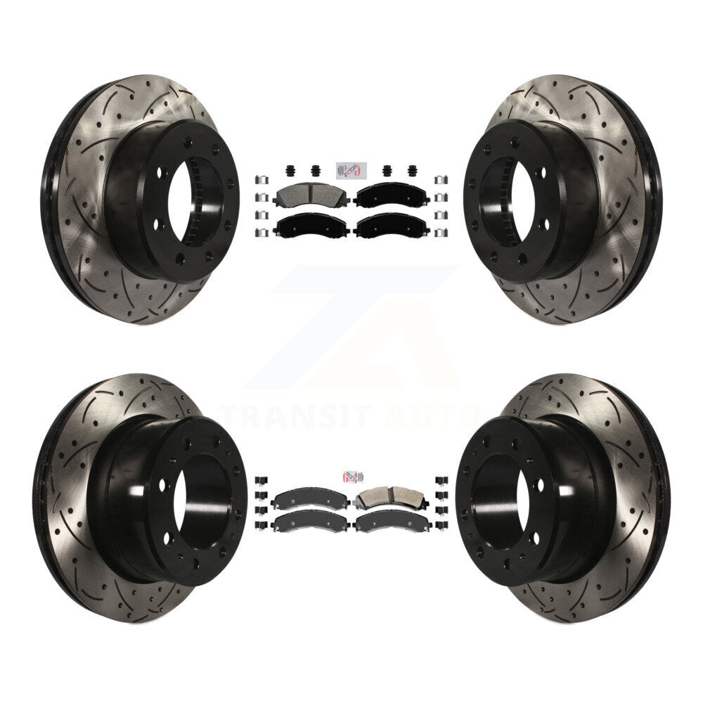 Front Rear Semi-Metallic Pad And Coated Drilled Slotted Disc Brake Rotor Kit For Ram 3500 KDA-101537