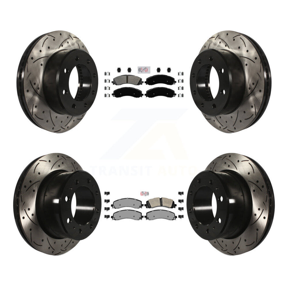 Front Rear Semi-Metallic Pad & Coated Drilled Slot Disc Brake Rotor Kit For Ram 2500 3500 KDA-101539
