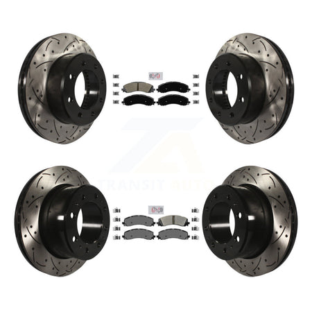 Front Rear Semi-Metallic Pad & Coated Drilled Slot Disc Brake Rotor Kit For Ram 2500 3500 KDA-101540
