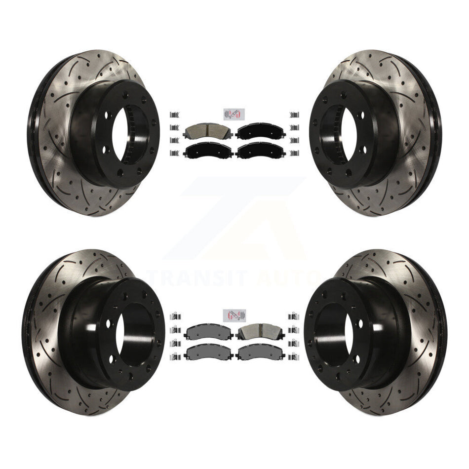 Front Rear Semi-Metallic Pad & Coated Drilled Slot Disc Brake Rotor Kit For Ram 2500 3500 KDA-101540