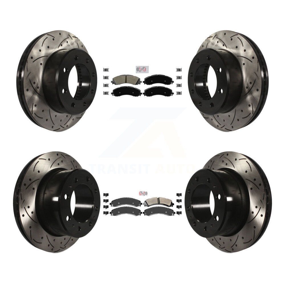 Front Rear Semi-Metallic Pad And Coated Drilled Slotted Disc Brake Rotor Kit For Ram 3500 KDA-101541