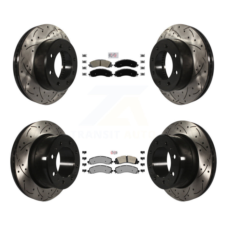 Front Rear Semi-Metallic Pad & Coated Drilled Slot Disc Brake Rotor Kit For Ram 2500 3500 KDA-101543