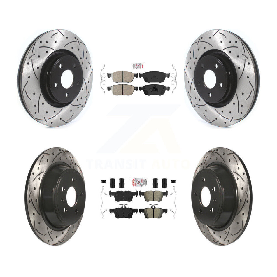 Front Ceramic Rear Semi-Metallic Pad Coat Drill Slot Disc Brake Rotor Kit For Lincoln MKC KDA-101557