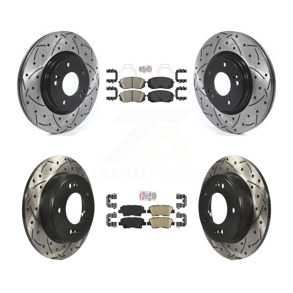 Front Rear Ceramic Pad Coated Drilled Slot Disc Brake Rotors Kit For 2021 Kia Forte5 1.6L KDA-101586