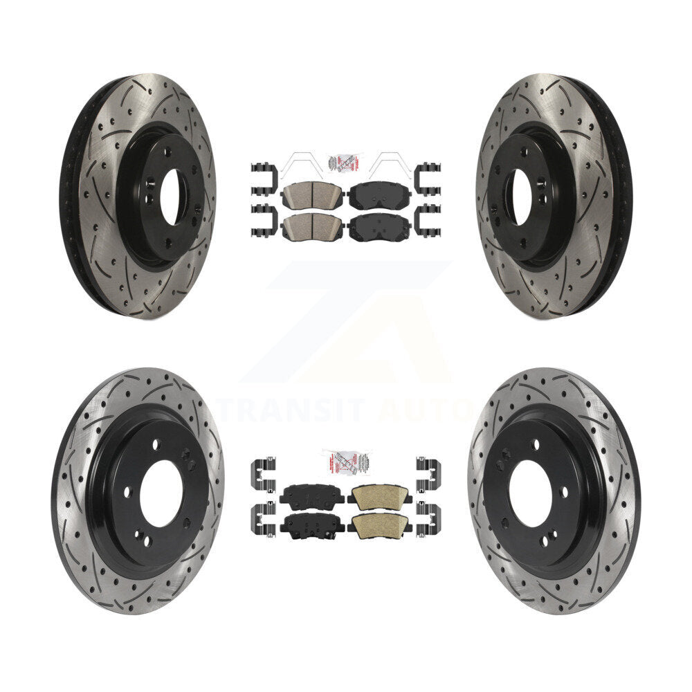 Front Rear Ceramic Pad Coated Drilled Slot Disc Brake Rotor Kit For 2017-2019 Kia Soul EV KDA-101588