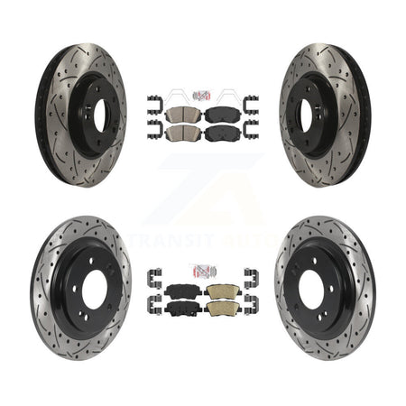 Front Rear Ceramic Pad Coated Drilled Slot Disc Brake Rotor Kit For 2017-2019 Kia Soul EV KDA-101588