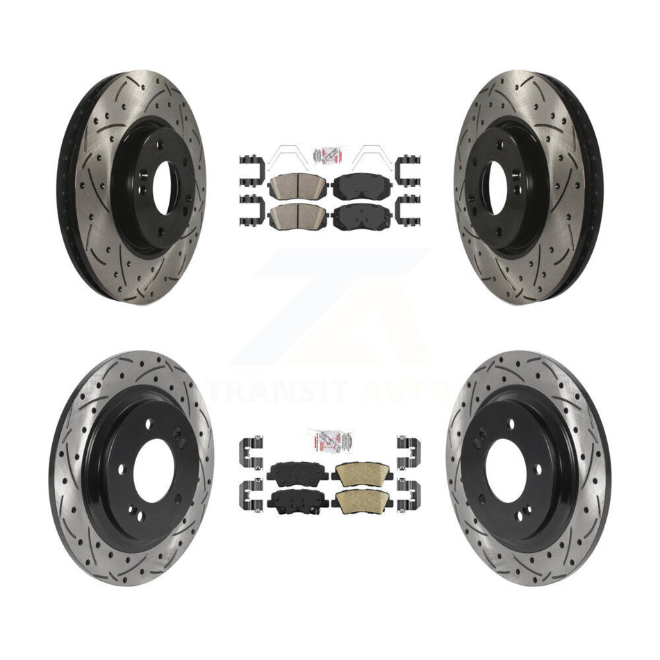 Front Rear Ceramic Pad Coated Drilled Slot Disc Brake Rotor Kit For 2017-2019 Kia Soul EV KDA-101588