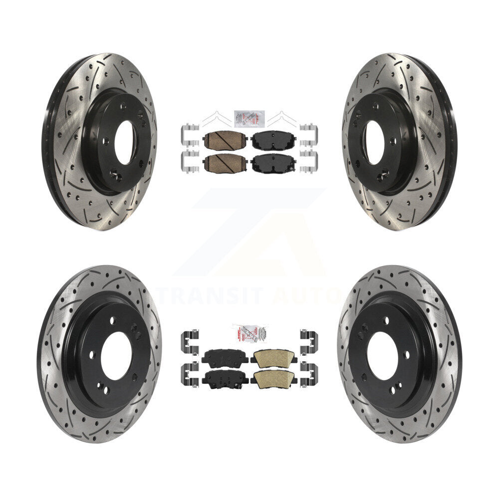 Front Rear Ceramic Pad Drill Slot Disc Brake Rotors Kit For Kia Forte5 Hyundai Elantra GT KDA-101590