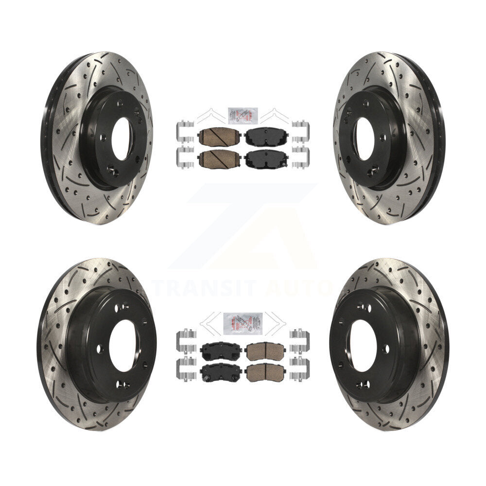 Front Rear Ceramic Pad Coated Drill Slot Disc Brake Rotor Kit For Hyundai Kona Kia Seltos KDA-101591