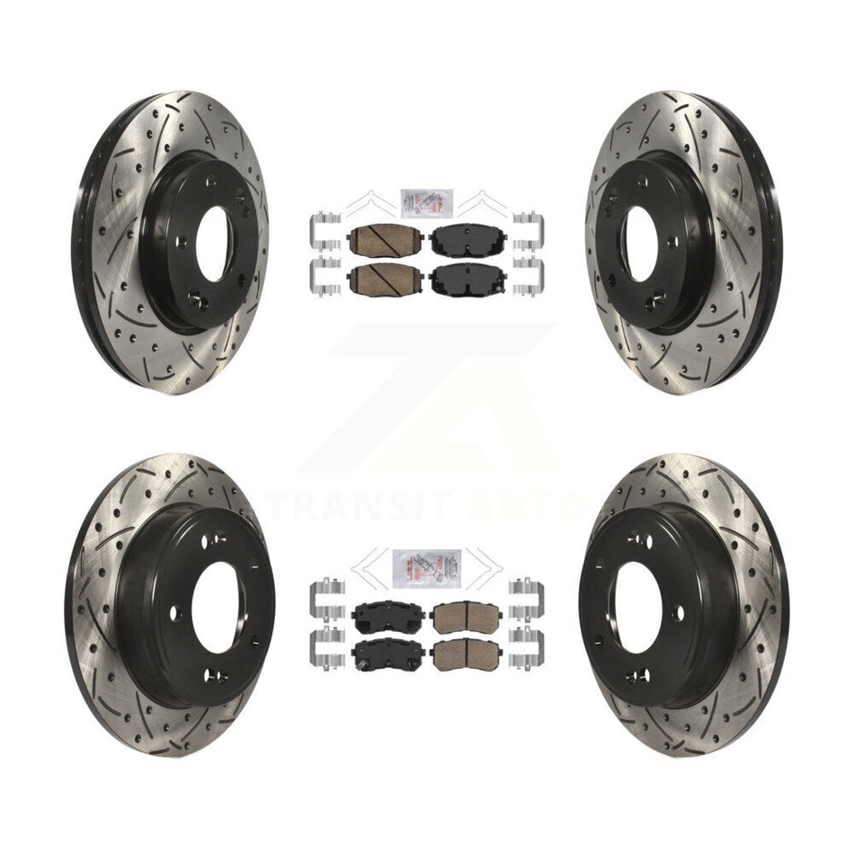 Front Rear Ceramic Pad Coated Drill Slot Disc Brake Rotor Kit For Hyundai Kona Kia Seltos KDA-101591