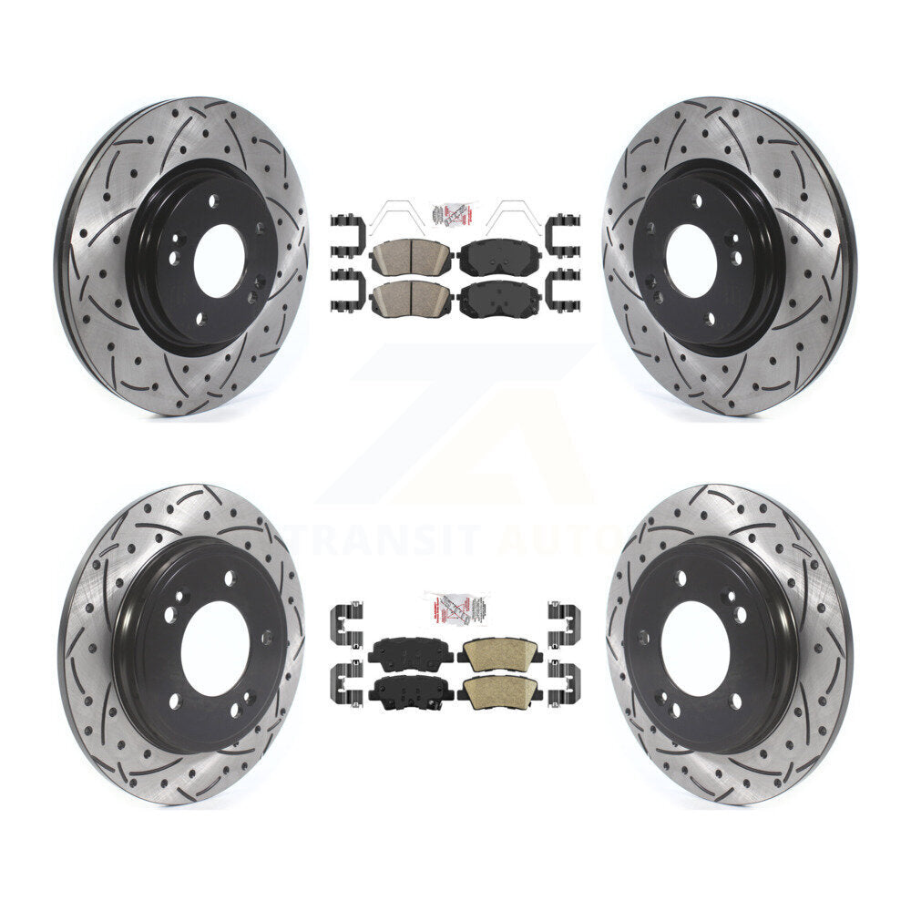 Front Rear Ceramic Pad Drilled Slot Brake Rotor Kit For Kia Forte Hyundai Veloster Forte5 KDA-101592