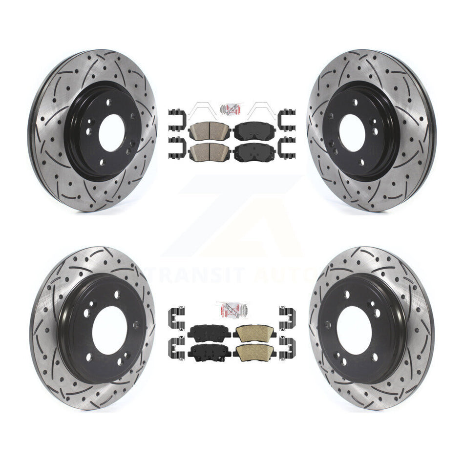 Front Rear Ceramic Pad Drilled Slot Brake Rotor Kit For Kia Forte Hyundai Veloster Forte5 KDA-101592
