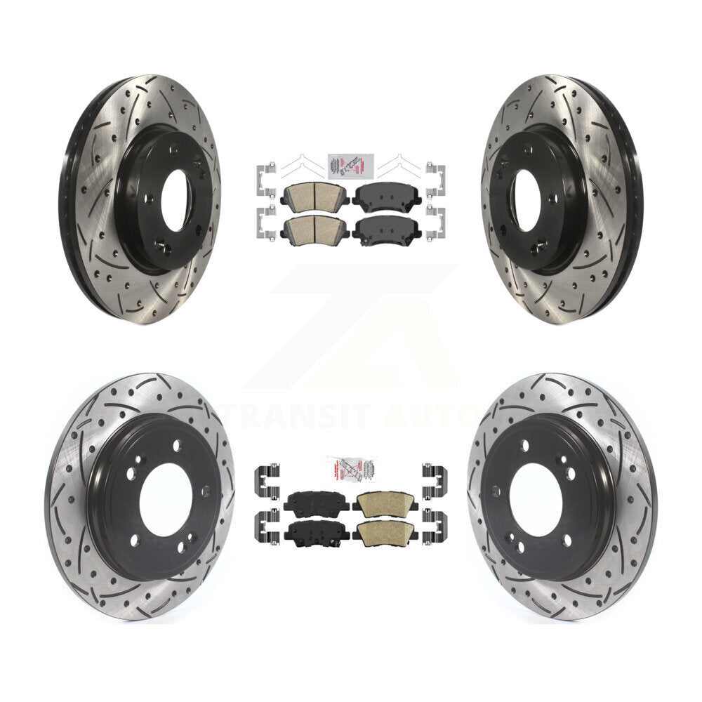 Front Rear Ceramic Pad & Coated Drilled Slotted Disc Brake Rotor Kit For Hyundai Veloster KDA-101593