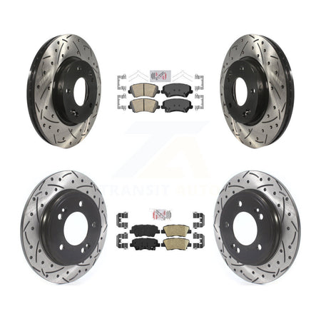 Front Rear Ceramic Pad & Coated Drilled Slotted Disc Brake Rotor Kit For Hyundai Veloster KDA-101593