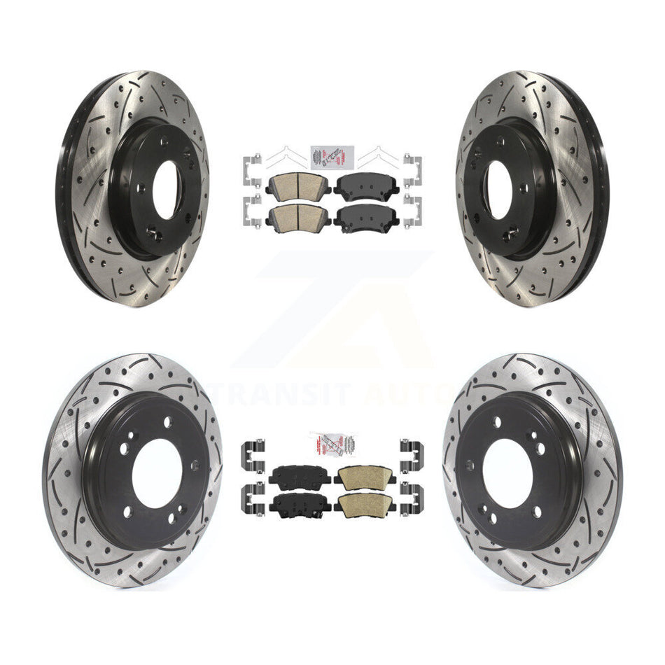 Front Rear Ceramic Pad & Coated Drilled Slotted Disc Brake Rotor Kit For Hyundai Veloster KDA-101593