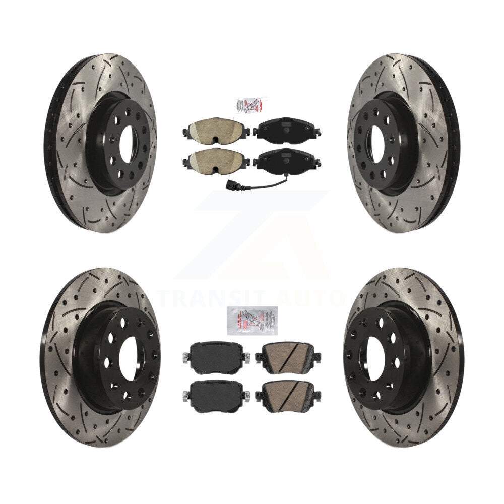 Front Rear Ceramic Pad Drill Slot Disc Brake Rotor Kit For Volkswagen Golf SportWagen GTI KDA-101596