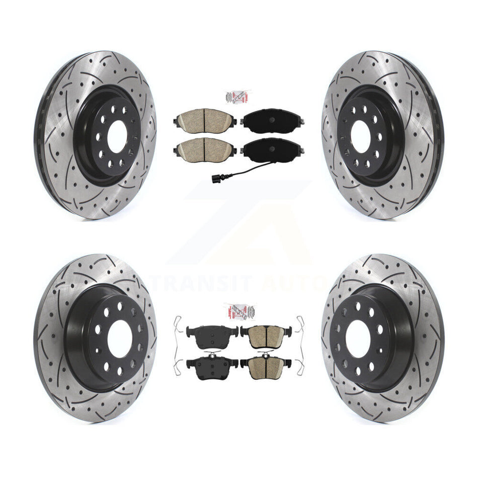 Front Rear Ceramic Pad & Drilled Slot Brake Rotor Kit For 2019-2021 Volkswagen Jetta 2.0L KDA-101607