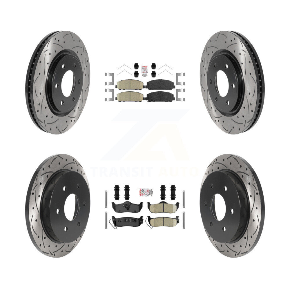 Front Rear Ceramic Pad Drilled Slot Brake Rotor Kit For Nissan TITAN Armada INFINITI QX56 KDA-101624