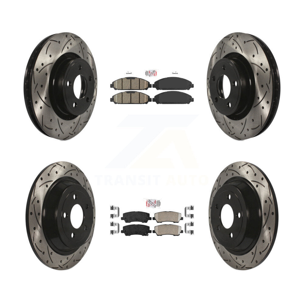 Front Rear Ceramic Pad Coat Drill Slot Disc Brake Rotor Kit For Ford Mustang V6 with 3.7L KDA-101638