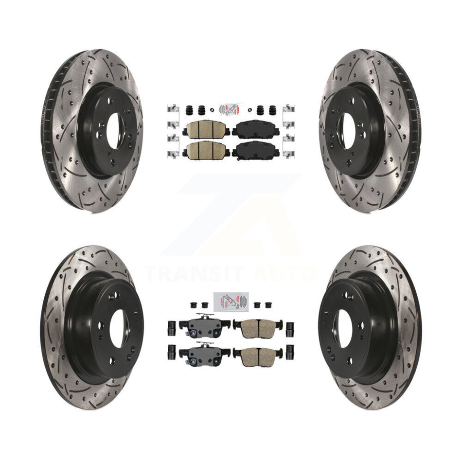 Front Rear Ceramic Pads And Coated Drilled Slotted Disc Brake Rotors Kit For Honda Accord KDA-101645