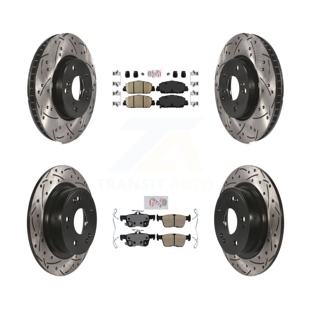 Front Rear Ceramic Pads And Coated Drilled Slotted Disc Brake Rotors Kit For Honda Accord KDA-101646