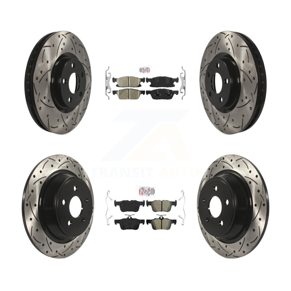 Front Ceramic Rear Semi-Metallic Pad Coated Drill Slot Disc Brake Rotor Kit For Ford Edge KDA-101678