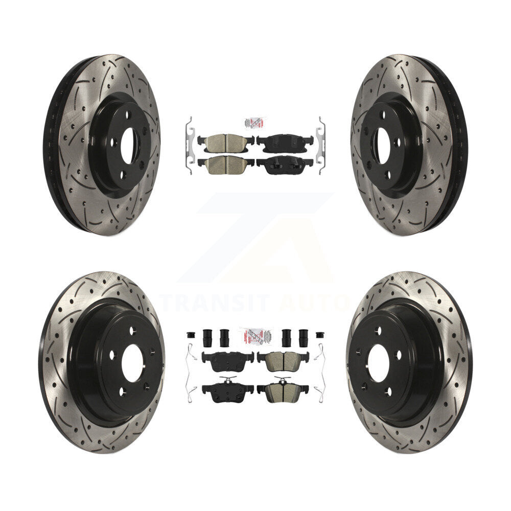 Front Ceramic Rear Semi-Metallic Pad Coated Drill Slot Disc Brake Rotor Kit For Ford Edge KDA-101679