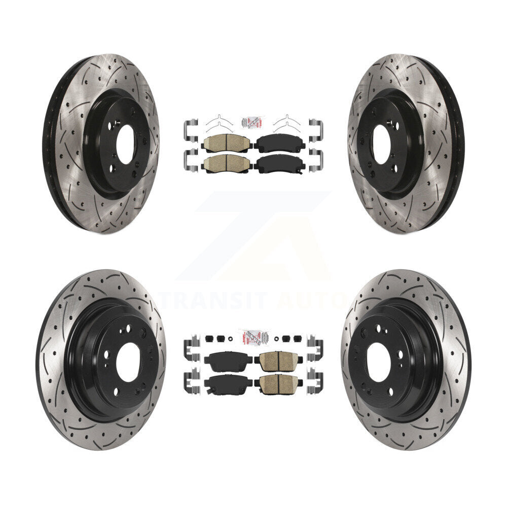Front Rear Ceramic Pad Coated Drilled Slotted Disc Brake Rotor Kit For 2009-2014 Acura TL KDA-101715