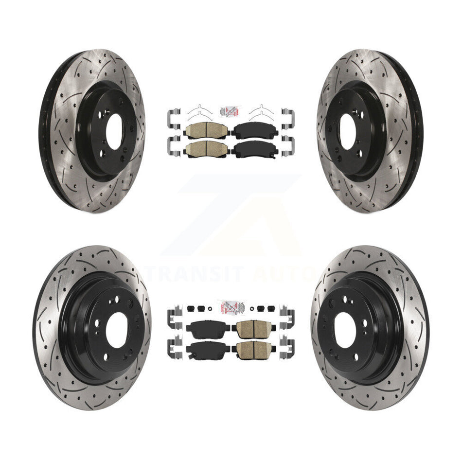 Front Rear Ceramic Pad Coated Drilled Slotted Disc Brake Rotor Kit For 2009-2014 Acura TL KDA-101715