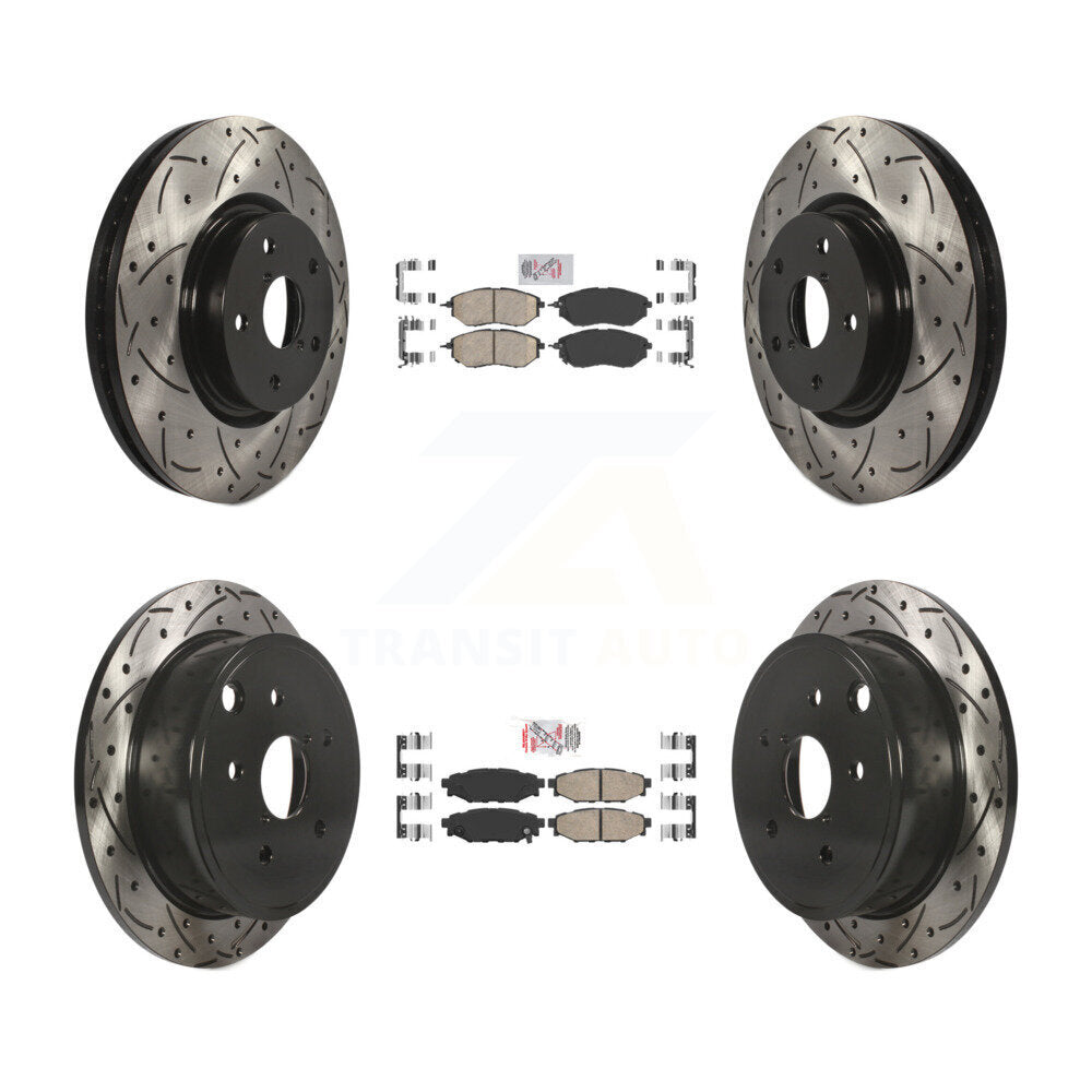 Front Rear Ceramic Pads And Coated Drilled Slotted Disc Brake Rotors Kit For Subaru WRX KDA-101729