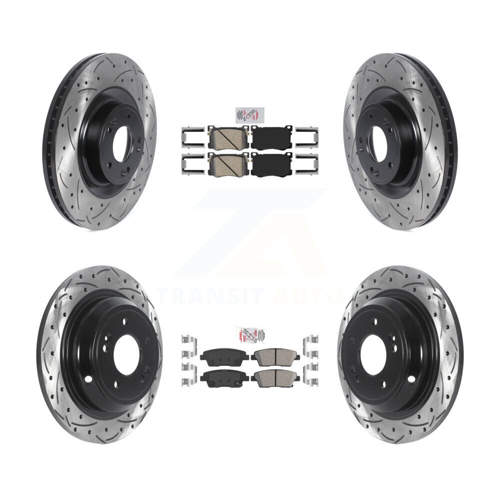 Front Rear Ceramic Pad Drilled Slot Brake Rotor Kit For Hyundai Genesis G80 Kia K900 3.8L KDA-101733