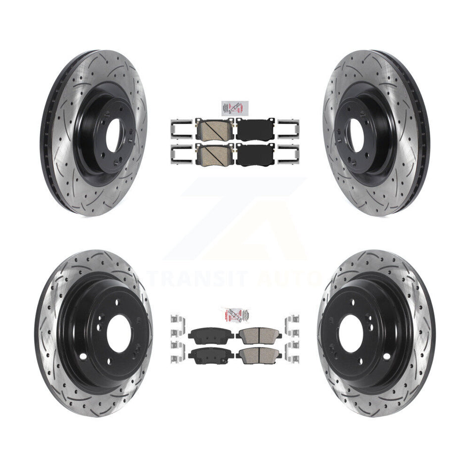Front Rear Ceramic Pad Drilled Slot Brake Rotor Kit For Hyundai Genesis G80 Kia K900 3.8L KDA-101733