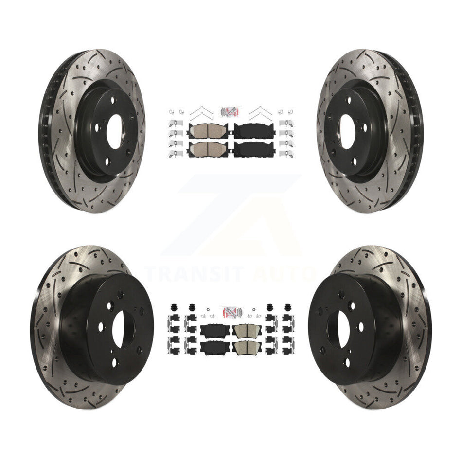 Front Rear Ceramic Pad & Drilled Slot Brake Rotor Kit For Toyota Camry Lexus ES350 Avalon KDA-101736