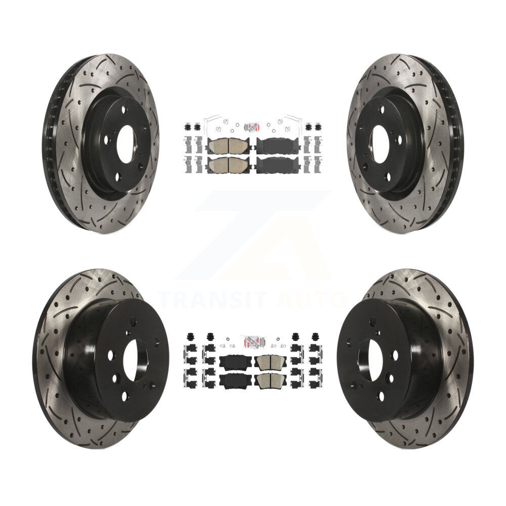 Front Rear Ceramic Pad & Drilled Slot Brake Rotor Kit For Toyota Camry Lexus ES350 Avalon KDA-101738