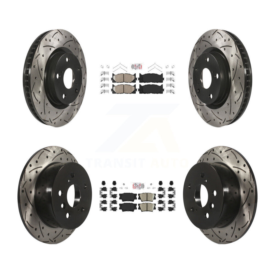 Front Rear Ceramic Pad & Drilled Slot Brake Rotor Kit For Toyota Camry Lexus ES350 Avalon KDA-101740