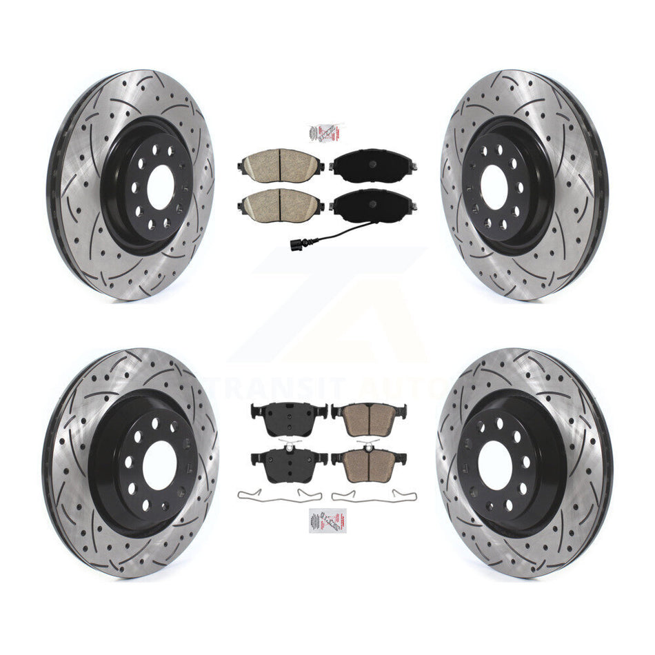 Front Rear Ceramic Pad Drilled Slot Disc Brake Rotors Kit For 2017-2019 Volkswagen Golf R KDA-101750