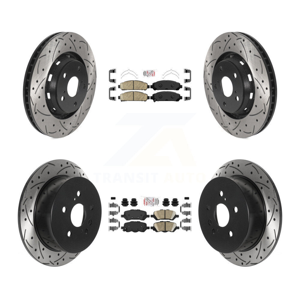 Front Rear Ceramic Pad Coated Drill Slot Disc Brake Rotors Kit For 2009-2016 Toyota Venza KDA-101764