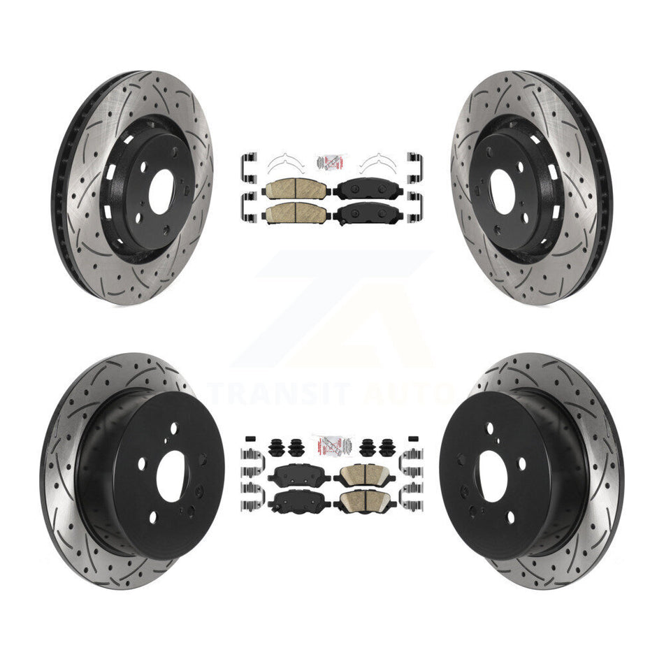Front Rear Ceramic Pad Coated Drill Slot Disc Brake Rotors Kit For 2009-2016 Toyota Venza KDA-101764