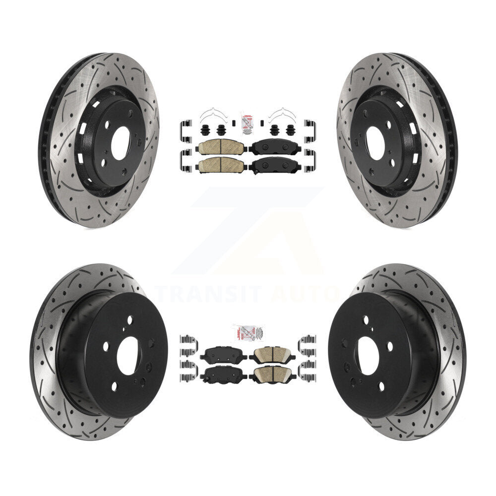 Front Rear Ceramic Pad Coated Drill Slot Disc Brake Rotors Kit For 2009-2016 Toyota Venza KDA-101765