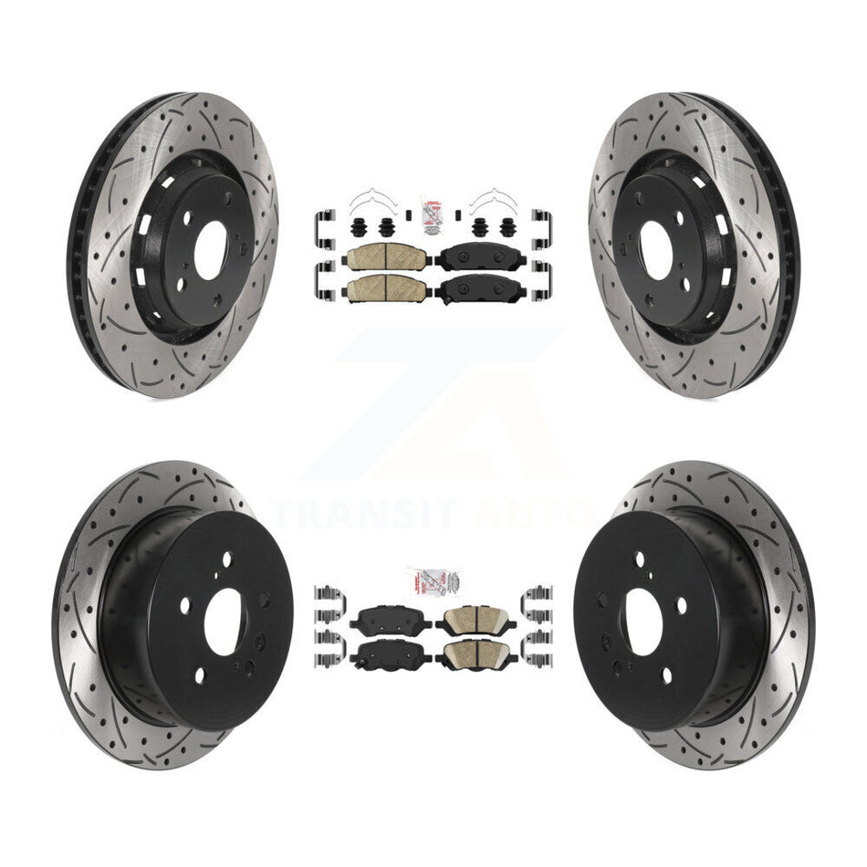 Front Rear Ceramic Pad Coated Drill Slot Disc Brake Rotors Kit For 2009-2016 Toyota Venza KDA-101765